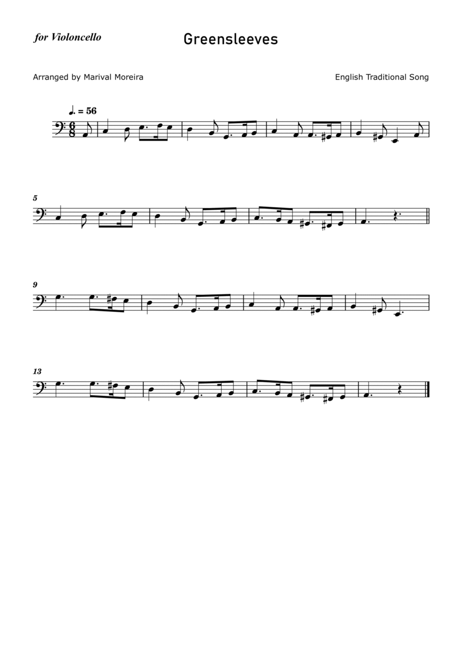 Greensleeves - Cello solo Cello Solo scores gallery preview page 1