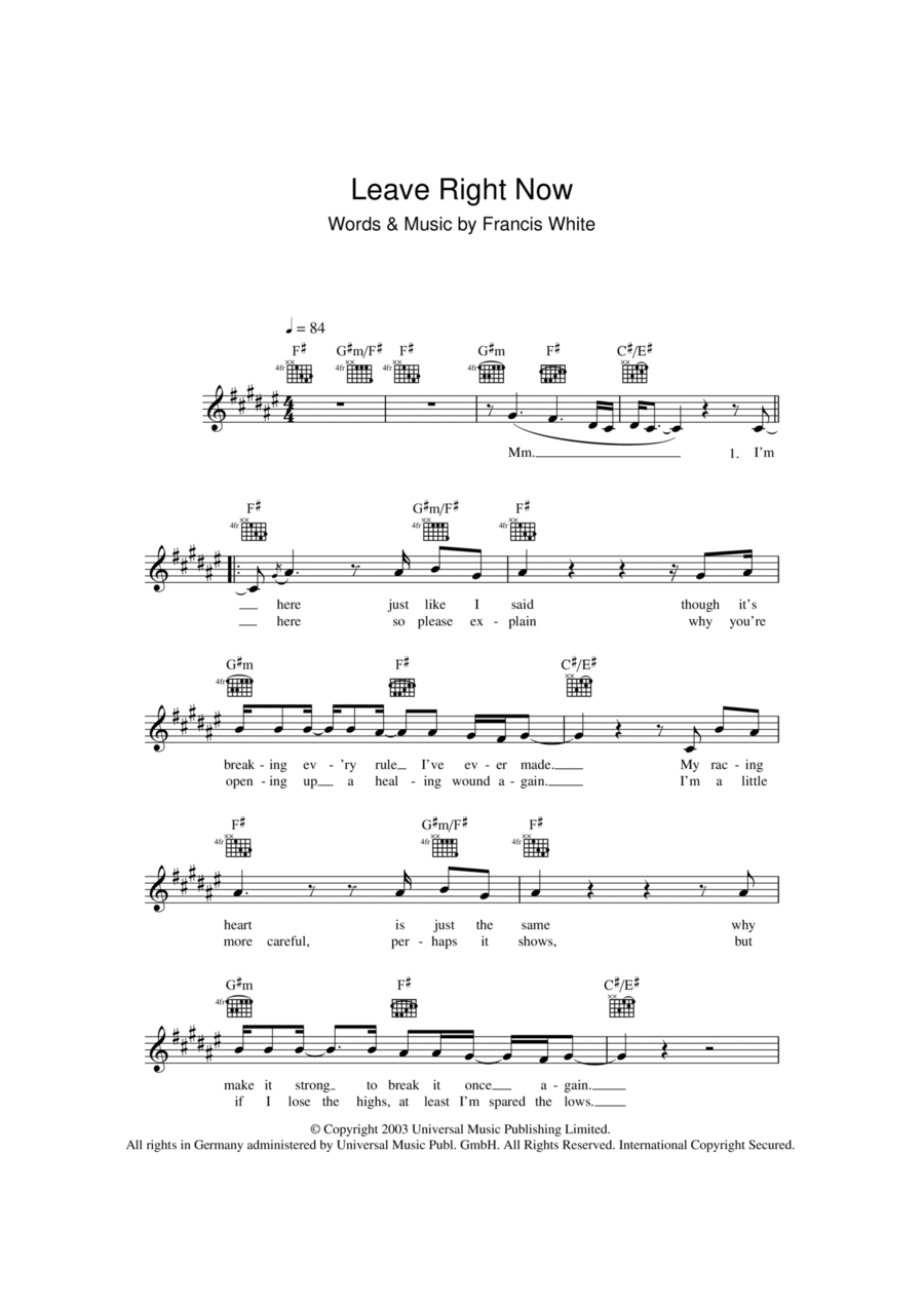Leave Right Now Piano scores gallery preview page 1