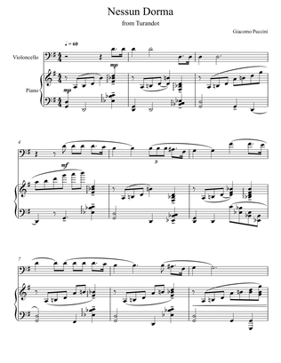 Book cover for Giacomo Puccini - Nessun Dorma - Turandot (Violoncello Solo)