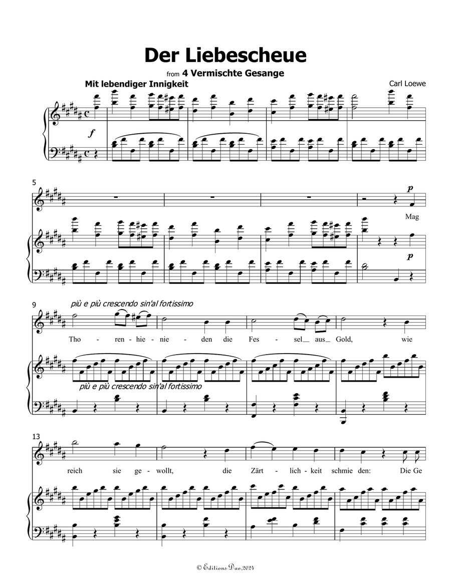 Der Liebescheue, by Carl Loewe, in B Major Voice scores gallery preview page 3