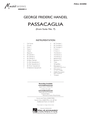 Book cover for Passacaglia (from Suite No. 7) - Conductor Score (Full Score)