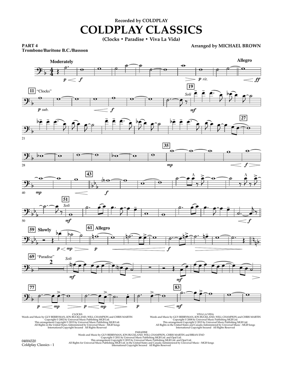 Coldplay Classics - Pt.4 - Trombone/Bar. B.C./Bsn.