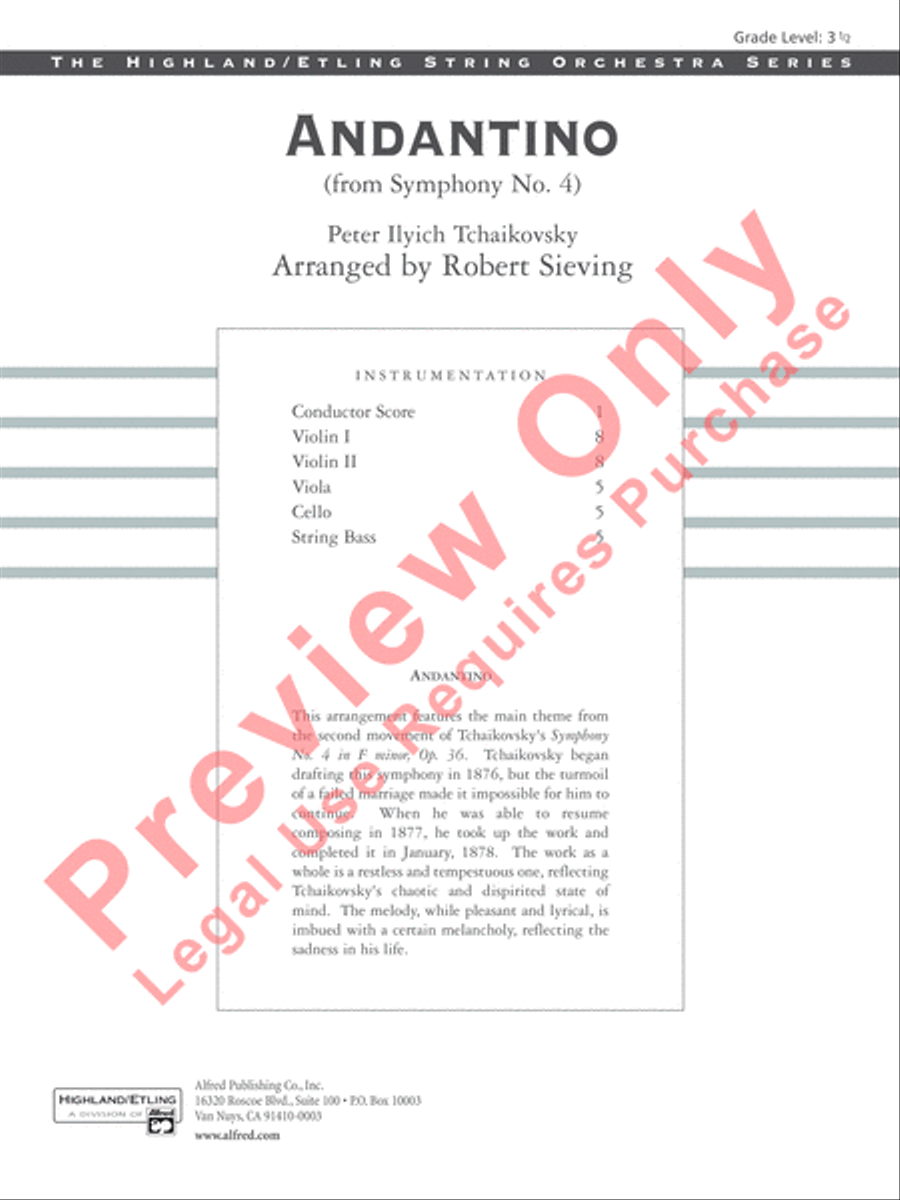 Andantino (from Symphony No. 4) String Orchestra scores gallery preview page 2