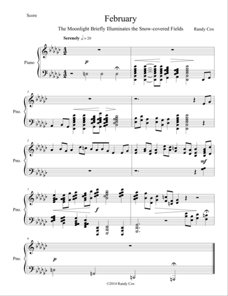 Februrary (The Moonlight Briefly Illuminates the Snow-covered Fields) Piano Solo scores gallery preview page 1