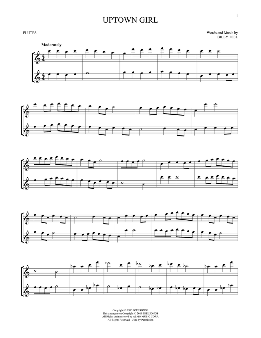Uptown Girl Flute Duet scores gallery preview page 1