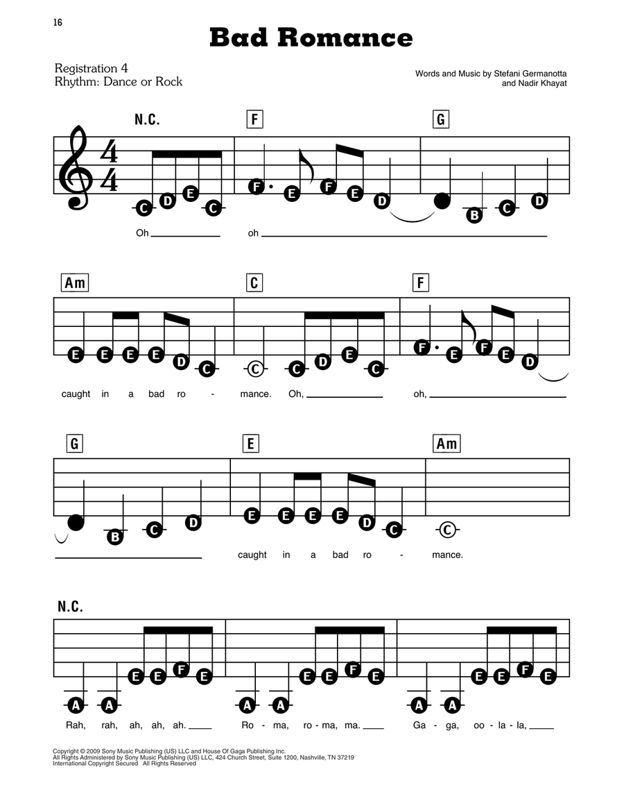 Bad Romance Electronic Keyboard scores gallery preview page 1