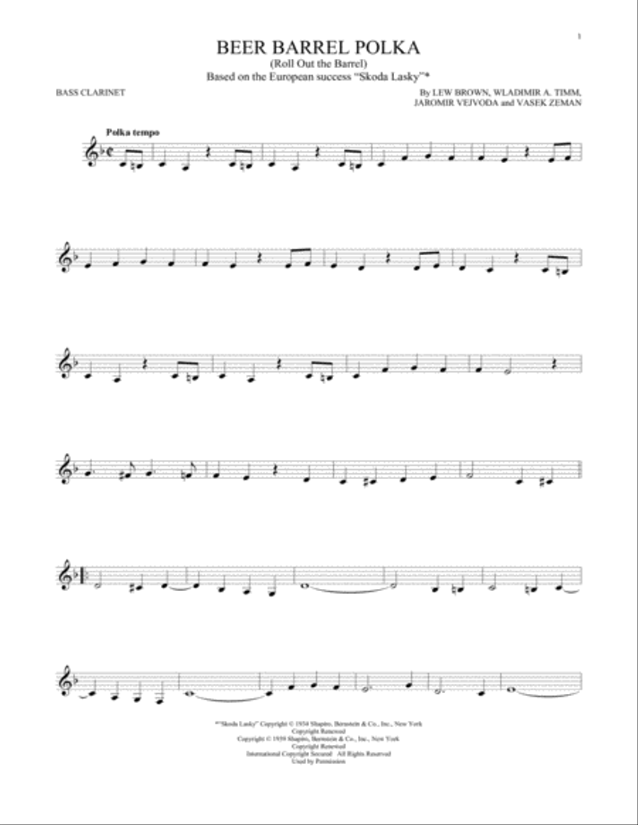 Beer Barrel Polka (Roll Out The Barrel) Bass Clarinet scores gallery preview page 1