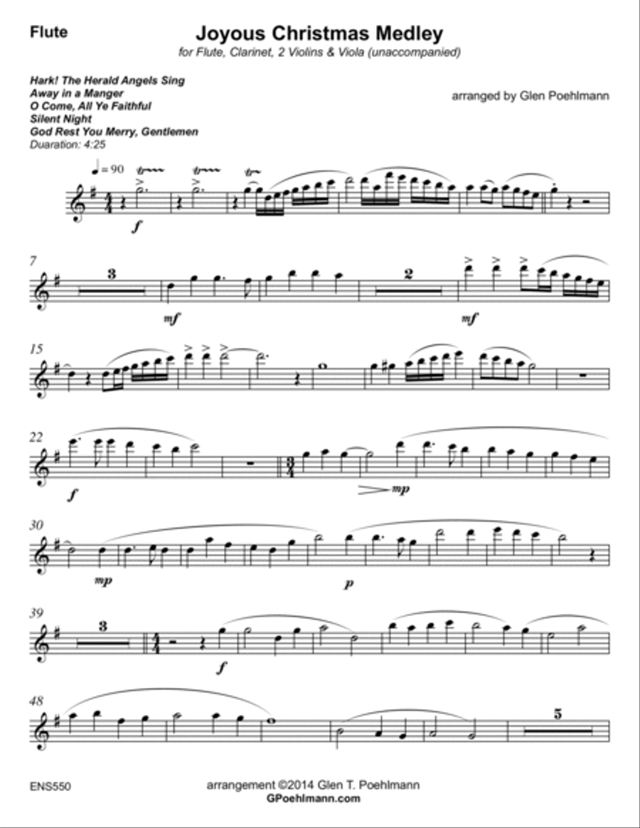 JOYOUS CHRISTMAS MEDLEY - Flute, Clarinet, 2 Violins & Viola Small Ensemble scores gallery preview page 6