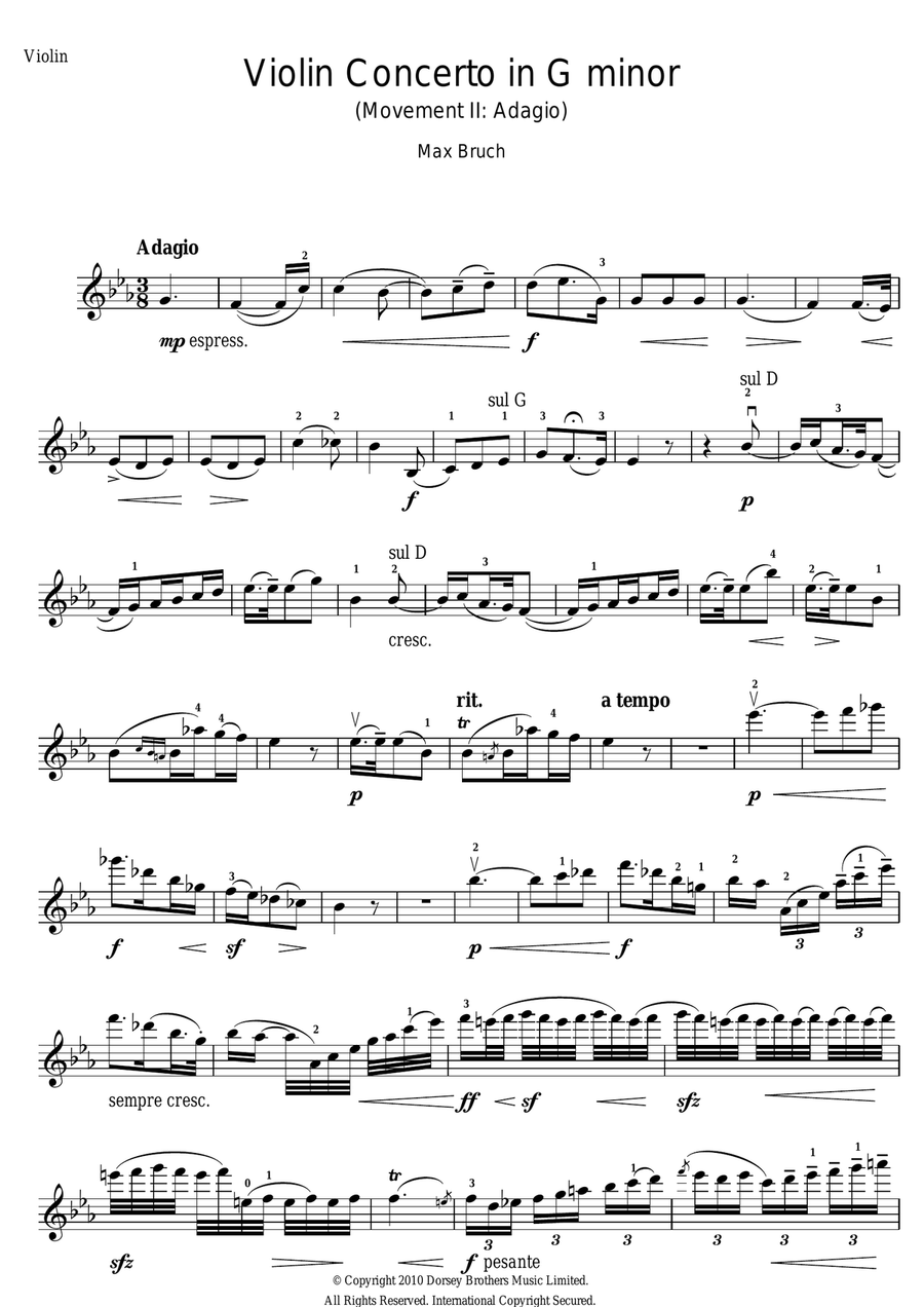 Violin Concerto No.1 In G Minor (2nd Movement) Violin Solo scores gallery preview page 1