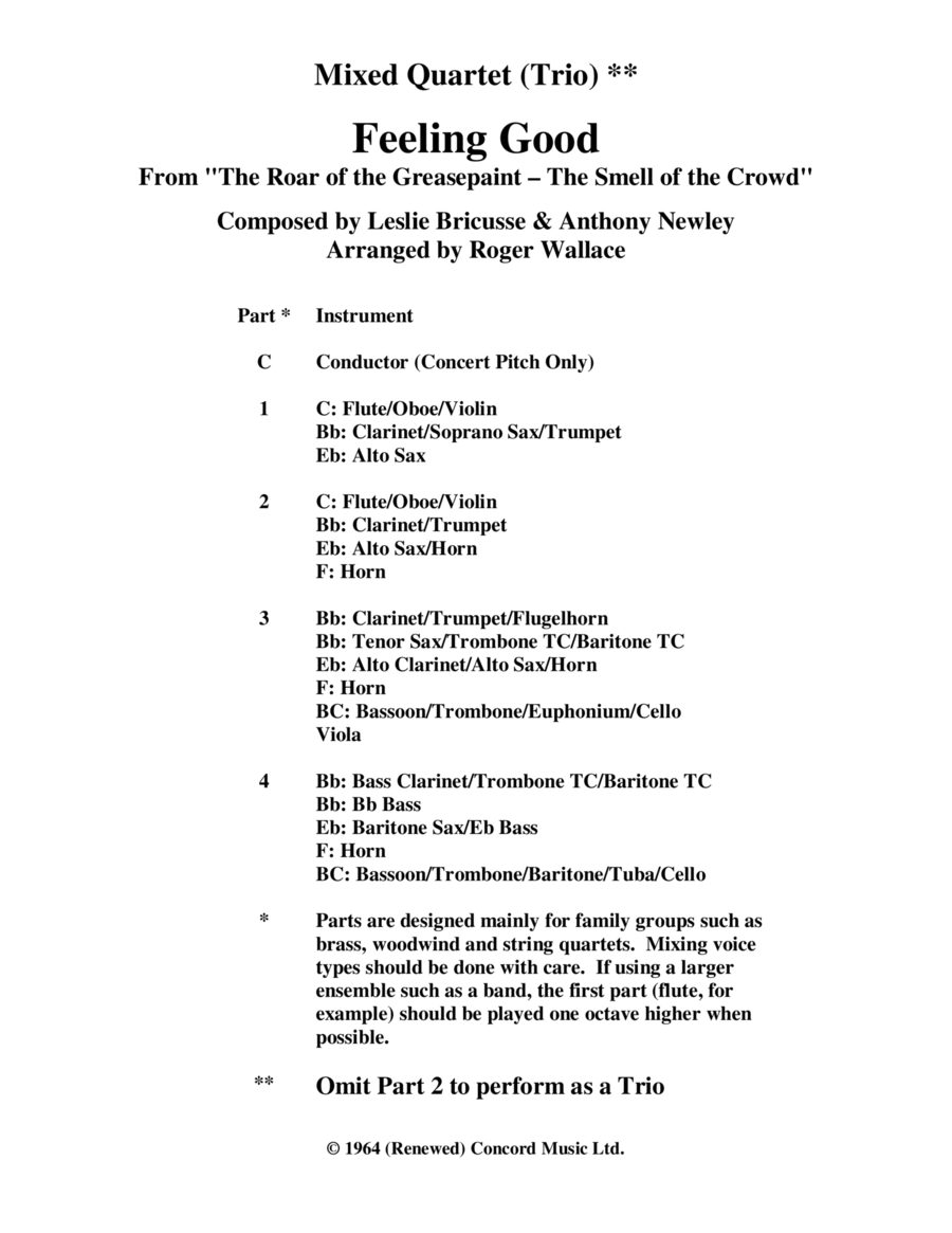 Feeling Good Saxophone Quartet scores gallery preview page 1