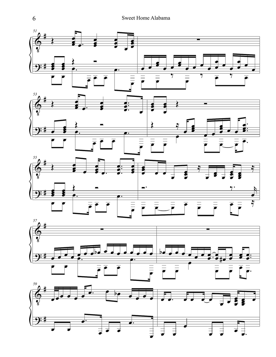 Sweet Home Alabama Sweet Home Alabama Piano Solo scores gallery preview page 6
