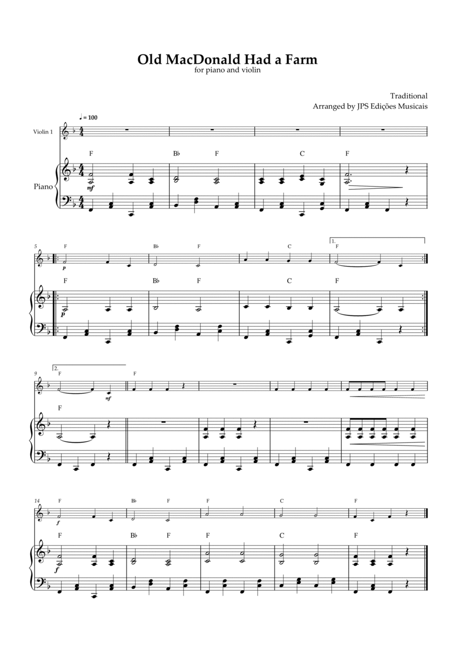 Old MacDonald Had A Farm for piano and violin Violin Solo scores gallery preview page 1