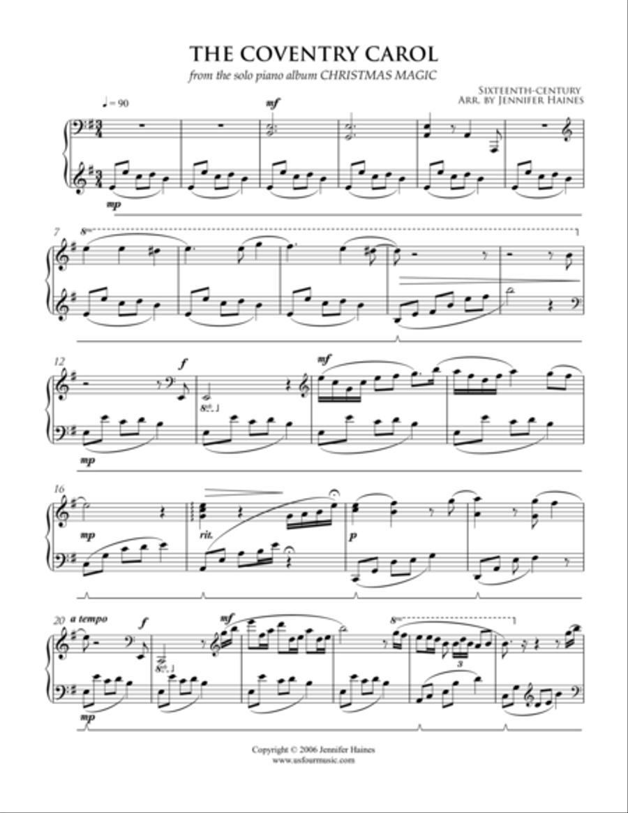 The Coventry Carol Piano Solo scores gallery preview page 1