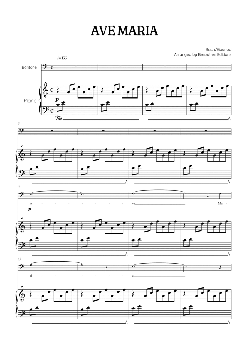 Bach / Gounod Ave Maria in C major • baritone sheet music with piano accompaniment image number null