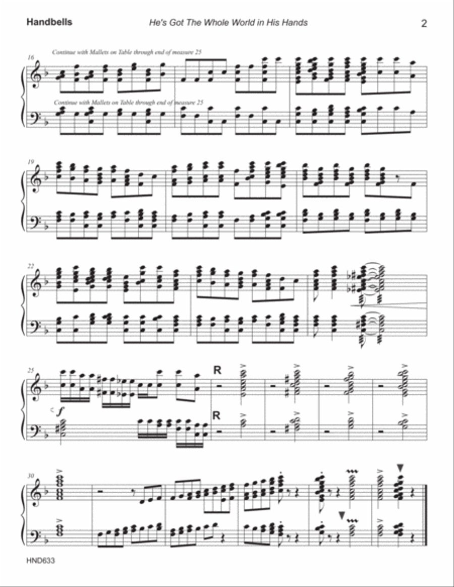 HE'S GOT THE WHOLE WORLD IN HIS HANDS - 3 Octave Handbells with Piano (Grade 3 & 3+) 3-Octaves scores gallery preview page 5