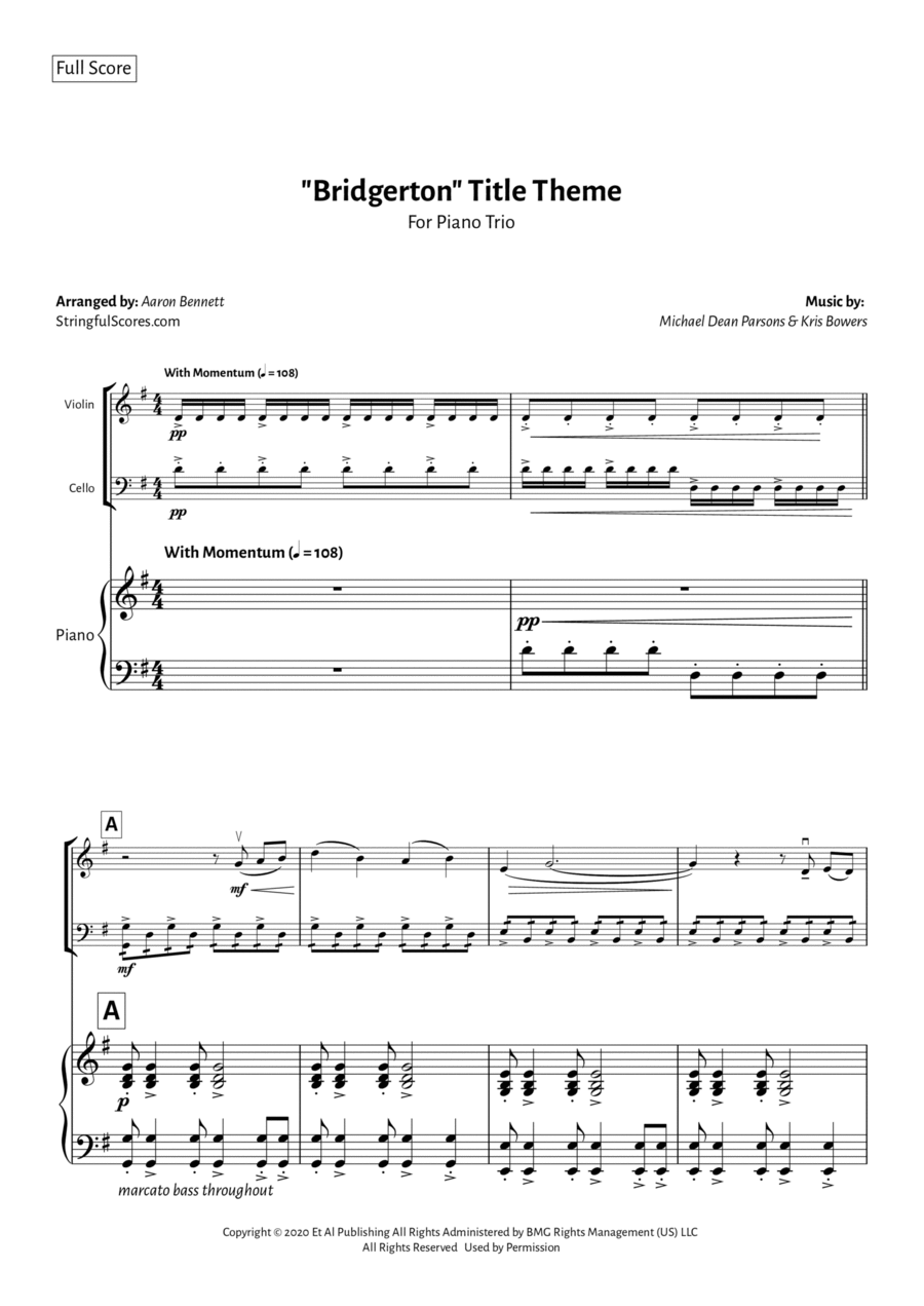 Bridgerton Theme Piano Trio scores gallery preview page 1