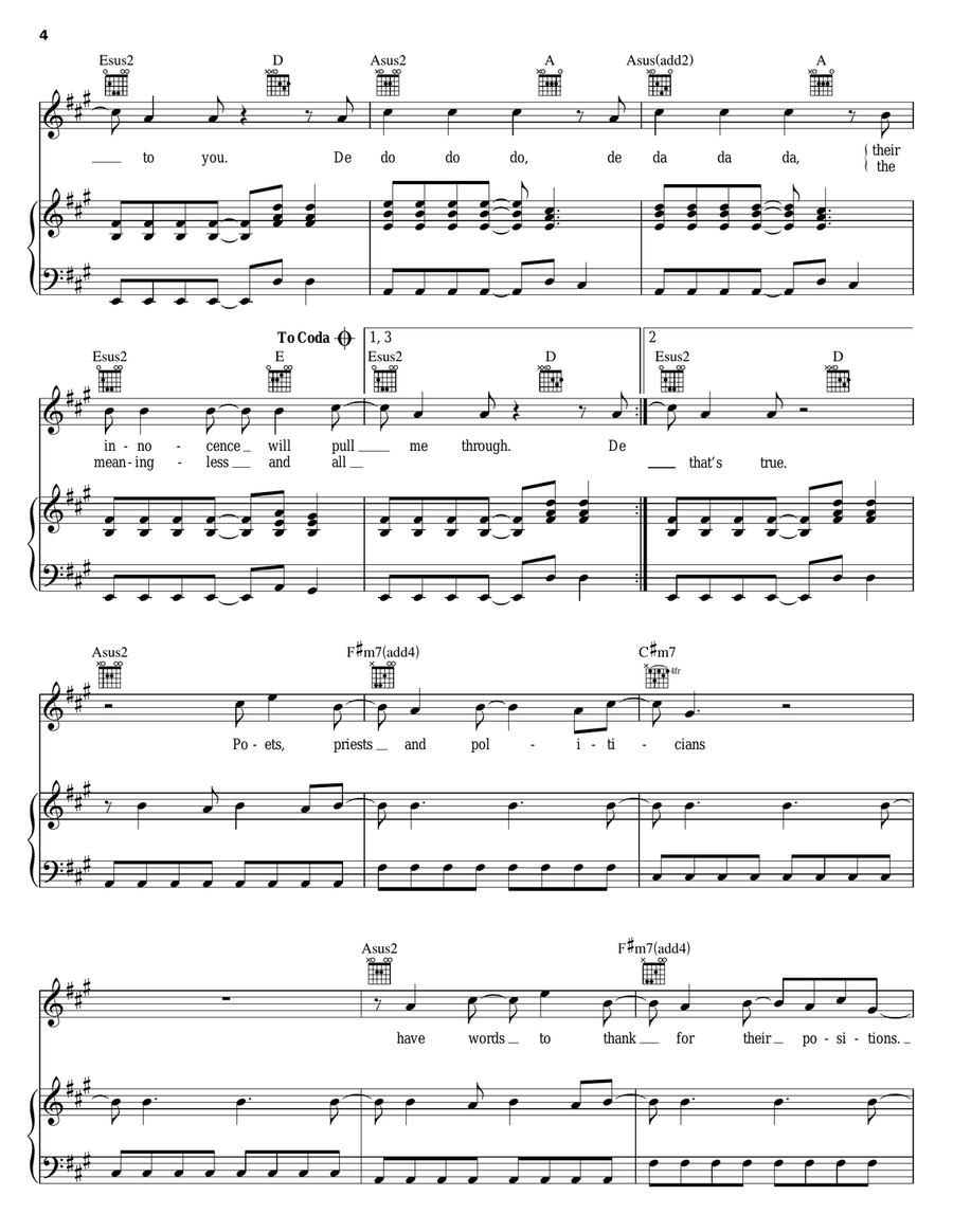 De Do Do Do, De Da Da Da De Do Do Do, De Da Da Da Piano, Vocal, Guitar scores gallery preview page 4