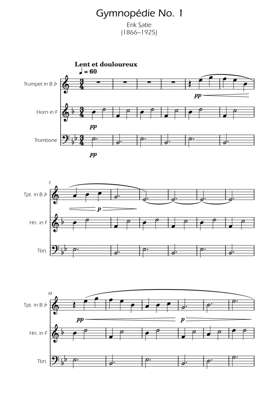 Gymnopedie No. 1 - Brass Trio Brass Trio scores gallery preview page 1