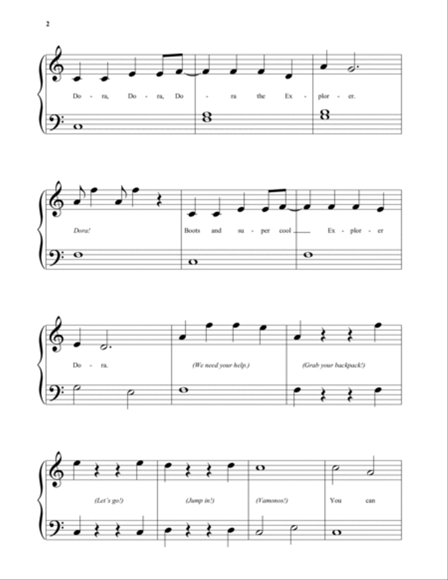 Dora The Explorer Theme Song Piano Solo scores gallery preview page 2