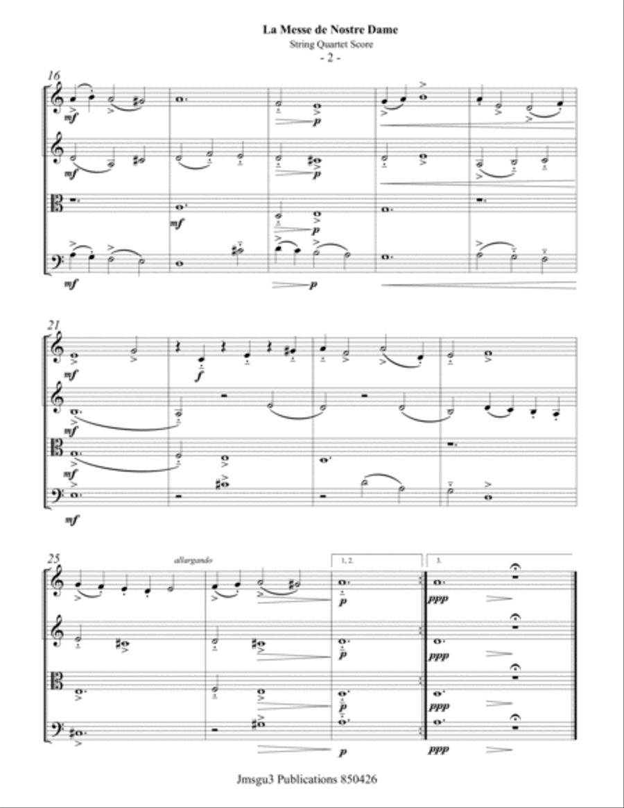 Machaut: La Messe de Nostre Dame for String Quartet String Quartet scores gallery preview page 2