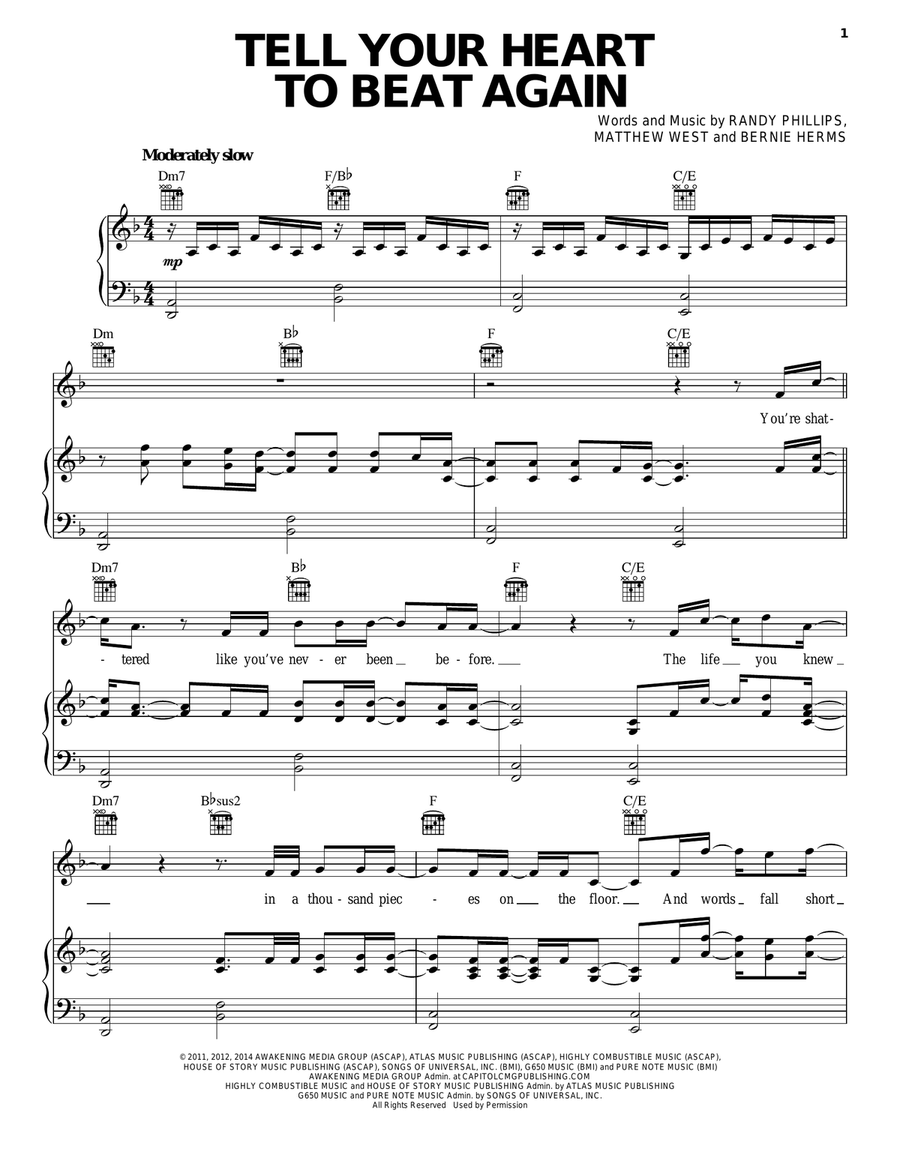 Tell Your Heart To Beat Again Piano, Vocal, Guitar scores gallery preview page 1