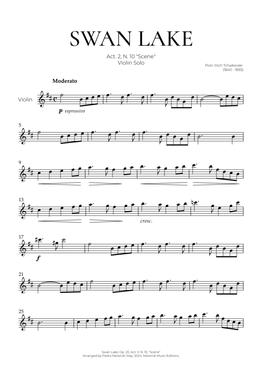 Swan Lake (Violin Solo) - Tchaikovsky Violin Solo scores gallery preview page 1