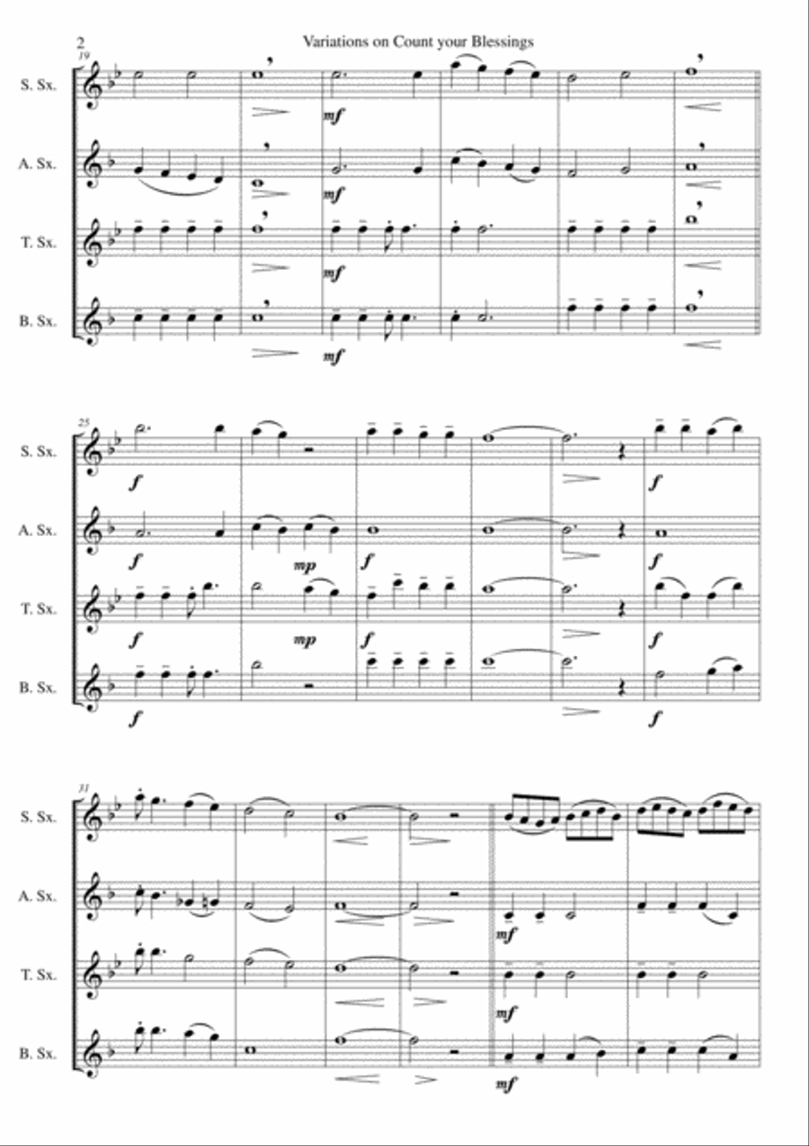 Variations on Count your Blessings for saxophone quartet Saxophone Quartet scores gallery preview page 2