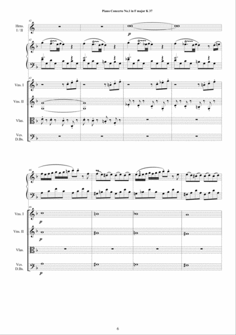 Mozart - Piano Concerto No.1 in F major K 37 for Piano solo and Orchestra - Score and Parts String Orchestra scores gallery preview page 6
