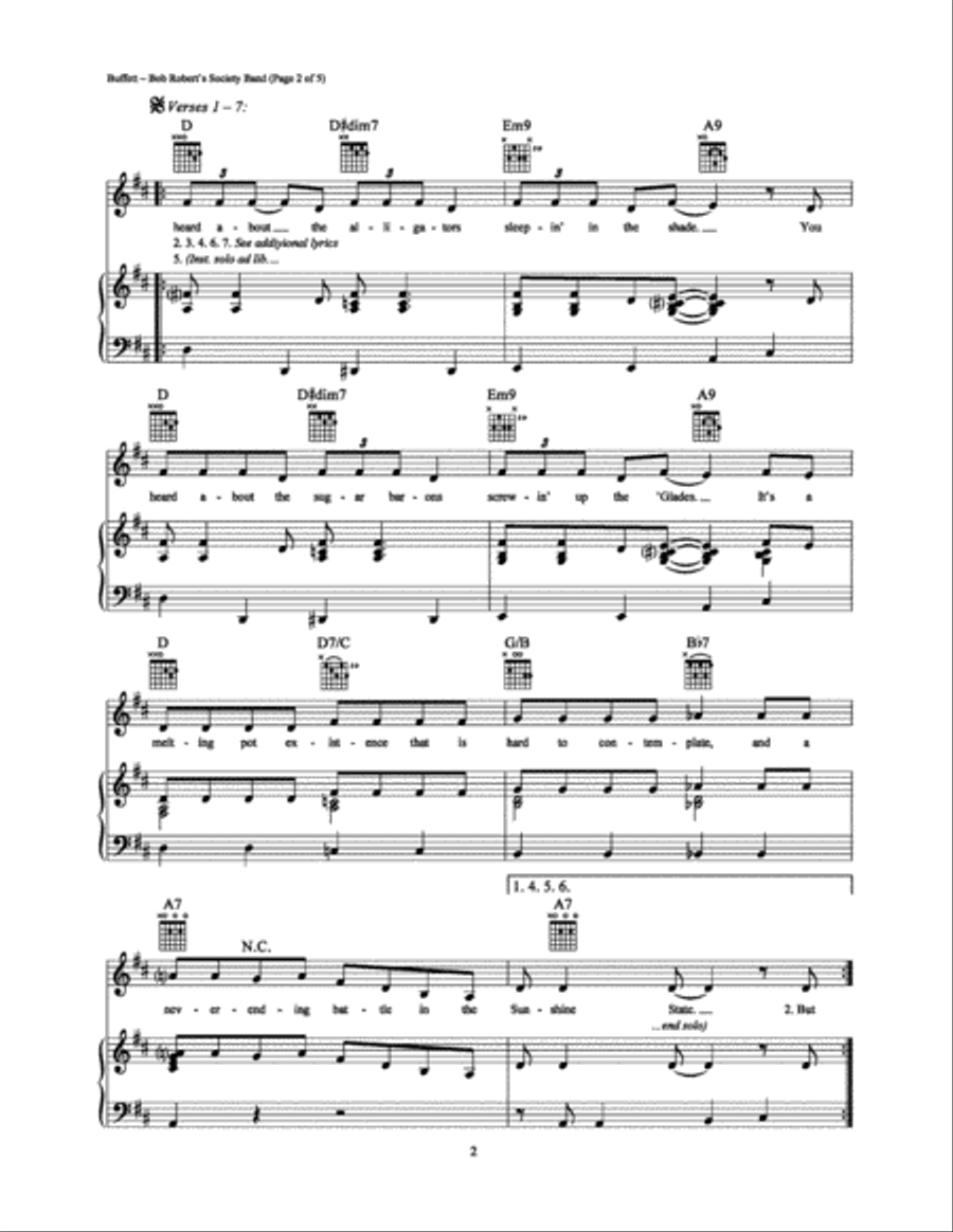Bob Robert's Society Band Piano, Vocal, Guitar scores gallery preview page 2
