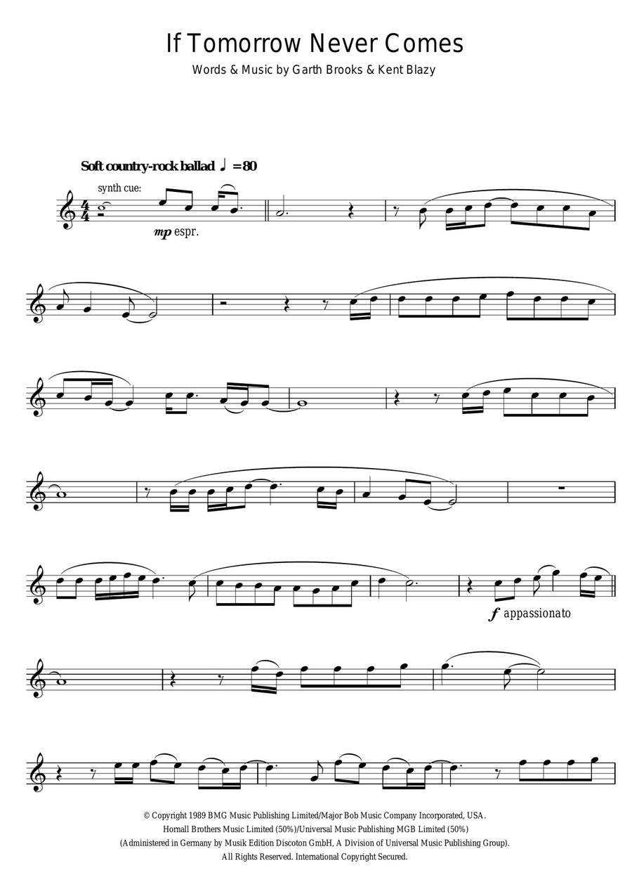 If Tomorrow Never Comes Tenor Saxophone scores gallery preview page 1