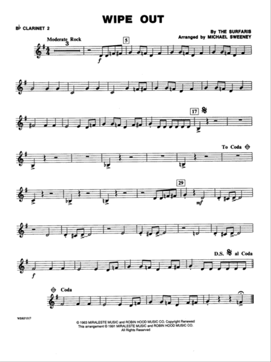 Wipe Out: 2nd B-flat Clarinet Concert Band scores gallery preview page 1