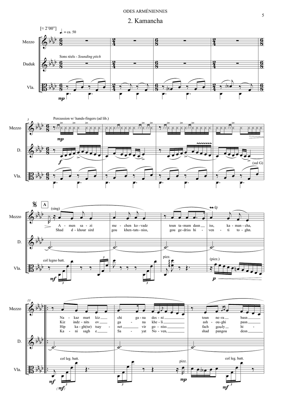 Odes Armeniennes (Armenian Odes), for duduk/english horn, voice, and viola Small Ensemble scores gallery preview page 5