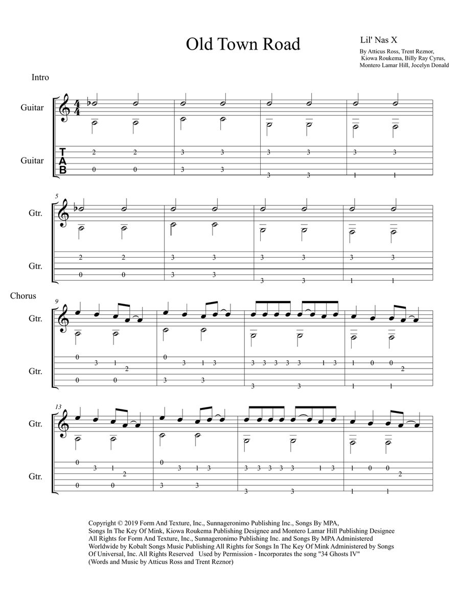 Old Town Road (remix) Acoustic Guitar scores gallery preview page 1