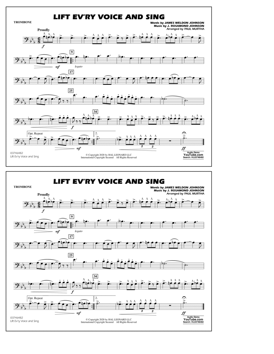 Lift Ev'ry Voice and Sing (arr. Paul Murtha) - Trombone Marching Band scores gallery preview page 1