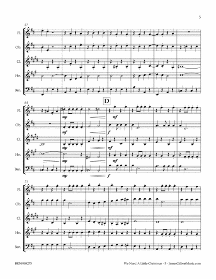 We Need A Little Christmas Woodwind Quintet scores gallery preview page 5