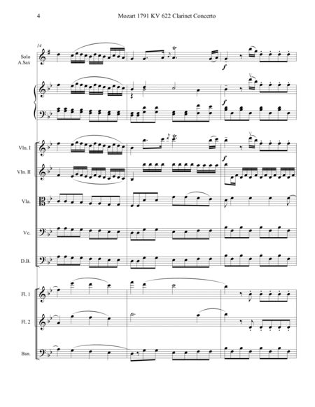 Mozart 1791 KV 622 Alto Sax Concerto with Chamber Orchestra Score and Parts