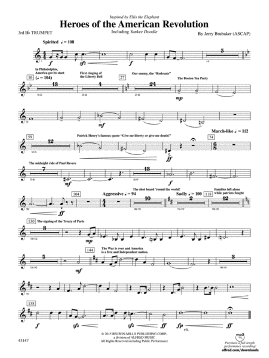 Heroes of the American Revolution: 3rd B-flat Trumpet Concert Band scores gallery preview page 1