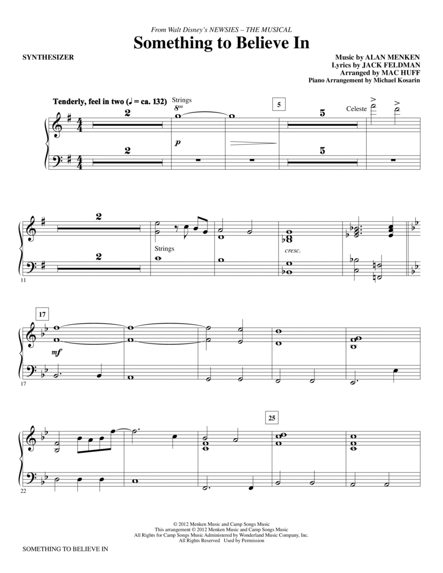 Something To Believe In (from Newsies) - Synthesizer Choir scores gallery preview page 1
