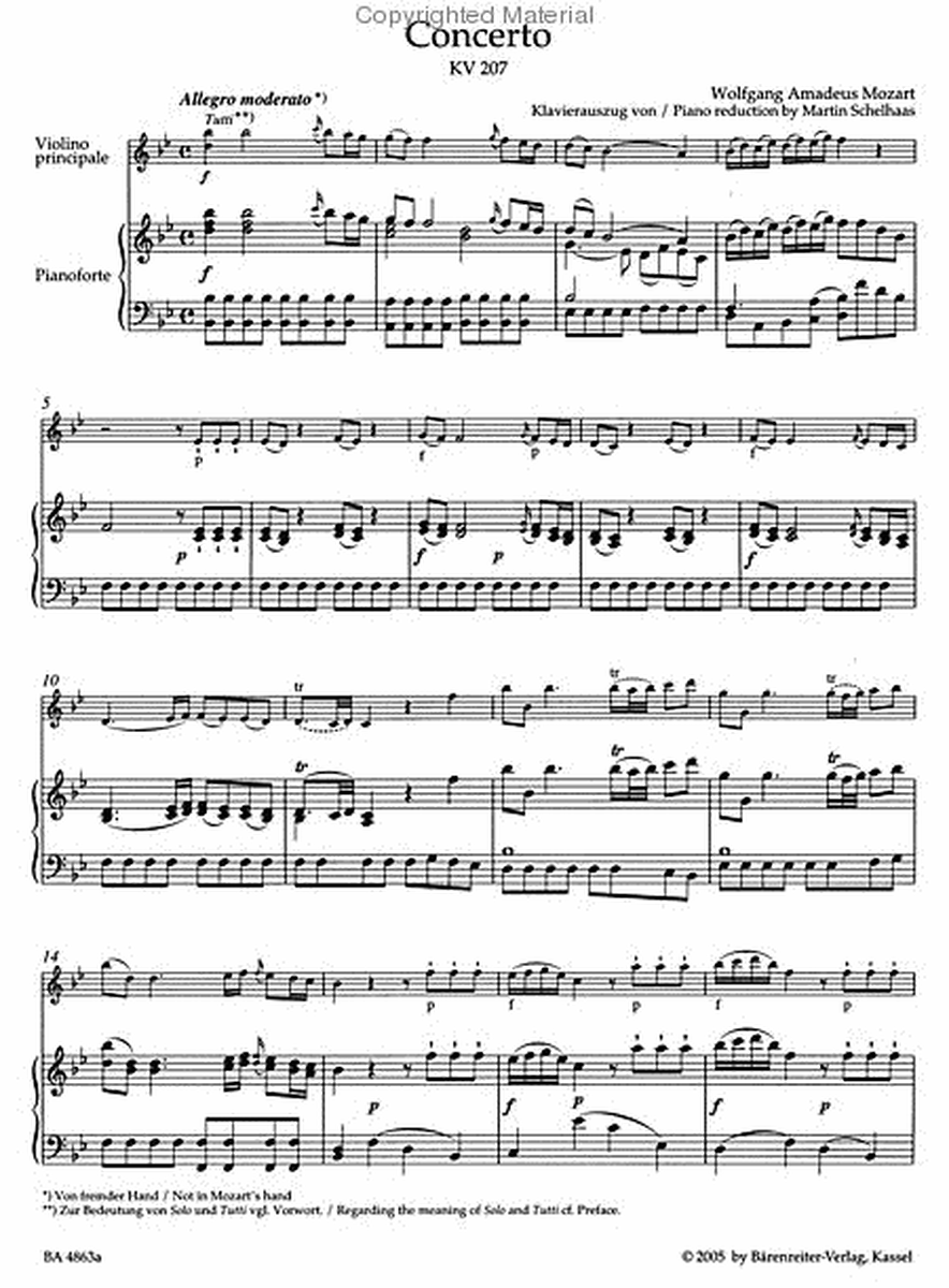 Violin Concerto In Bb Major, K. 207
