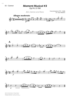 Moment Musical No.3, Op.94 - Bb Clarinet and Piano (Individual Parts)