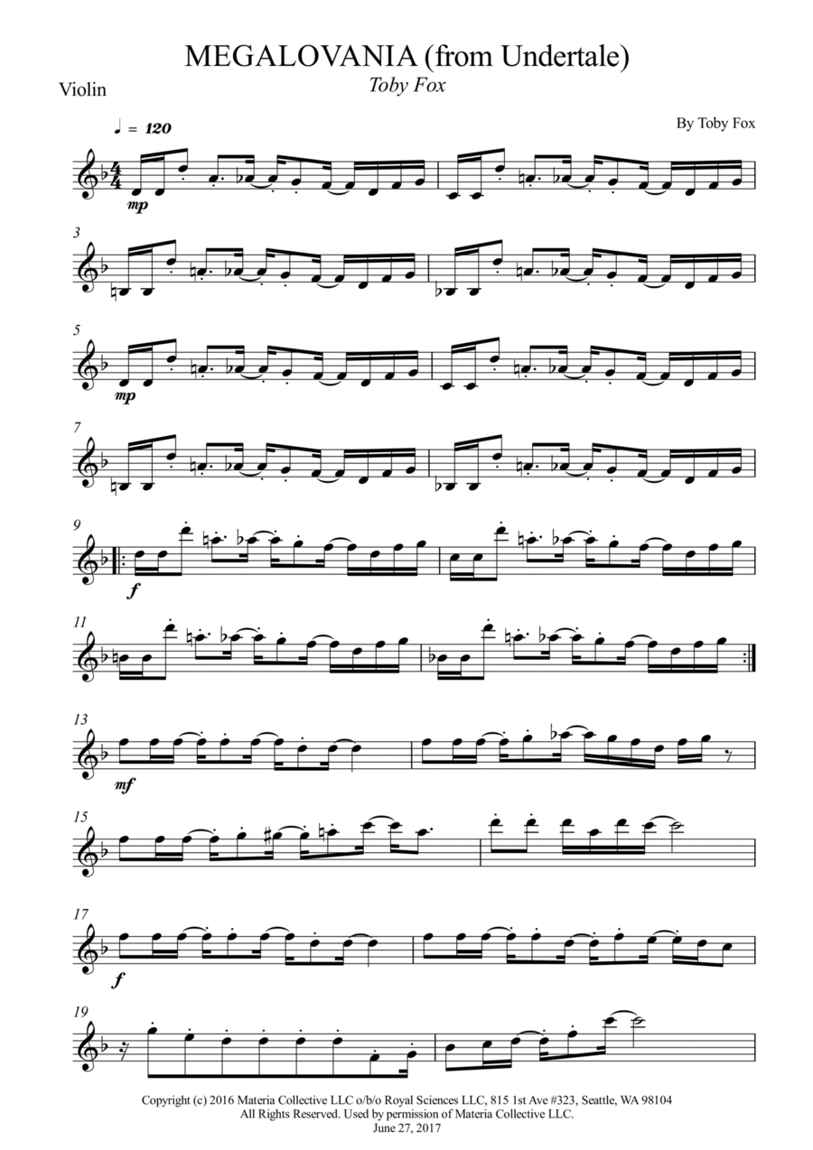 MEGALOVANIA (from Undertale) Violin Solo scores gallery preview page 1