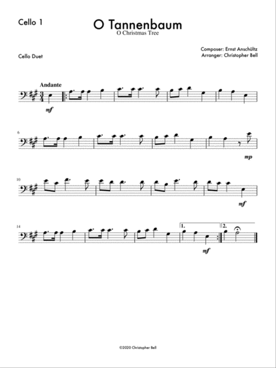O Tannenbaum - Easy Cello Duet String Duet scores gallery preview page 2
