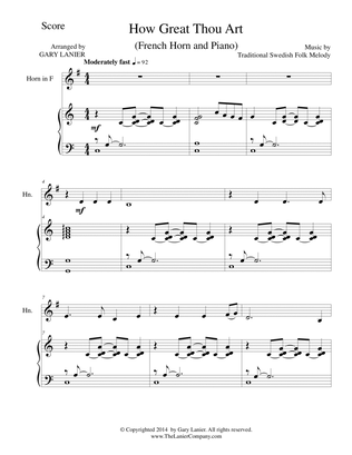 HOW GREAT THOU ART, Horn in F and Piano (Score & Parts included)