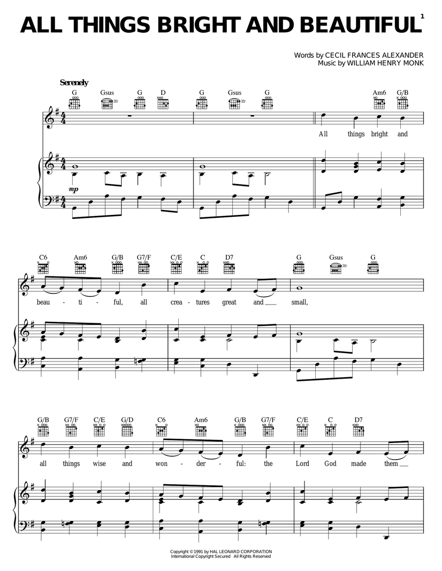 All Things Bright And Beautiful Piano, Vocal, Guitar scores gallery preview page 1