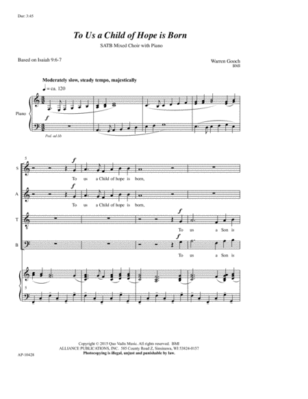 To Us a Child of Hope is Born - SATB choir, Piano image number null