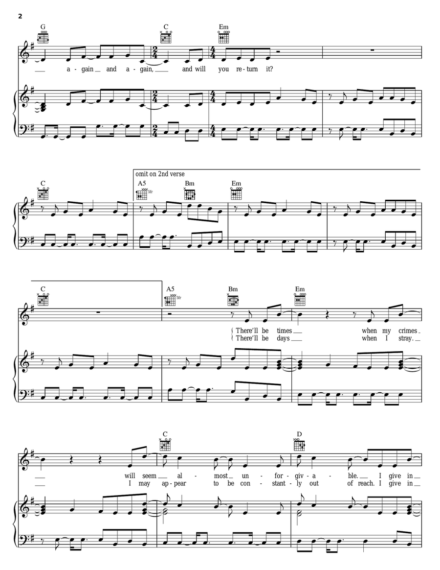 Strange Love Piano, Vocal, Guitar scores gallery preview page 2