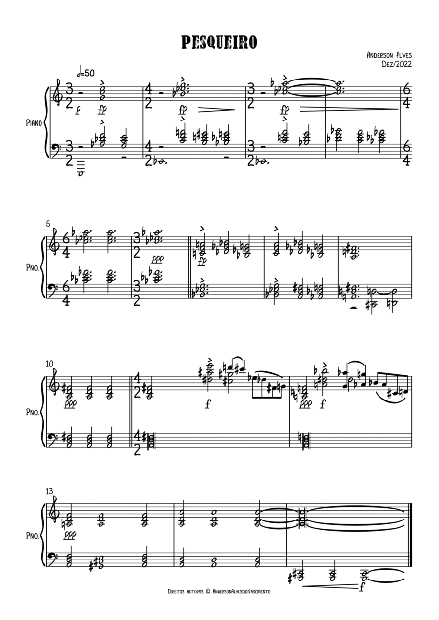 Pesqueiro Piano Solo scores gallery preview page 1