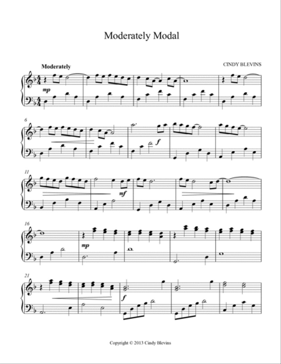 Moderately Modal, original solo for Lever or Pedal Harp Pedal Harp scores gallery preview page 2
