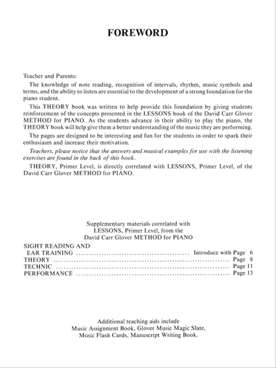 David Carr Glover Method for Piano Theory Piano Method scores gallery preview page 2