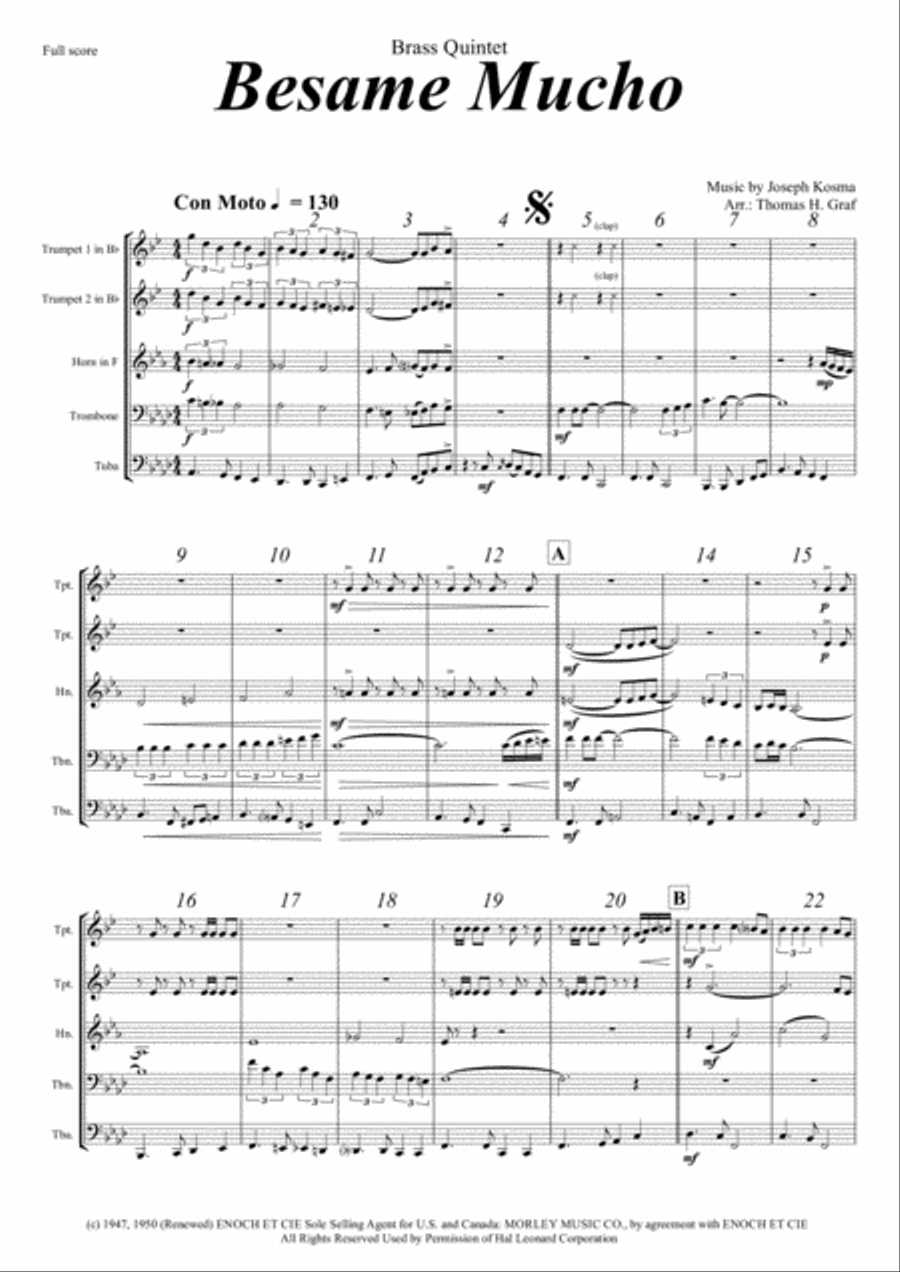 Besame Mucho (Kiss Me Much) Euphonium scores gallery preview page 1